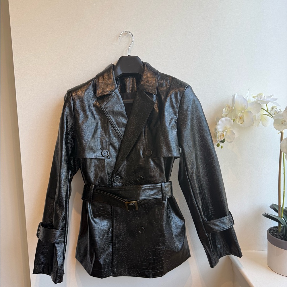 Crocodile Faux Leather Double Breasted Jacket - Size S